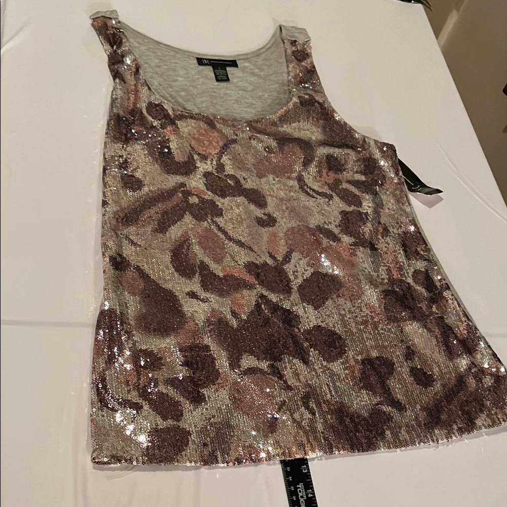 INC International Concepts size large pink & silver sequin tank top NWT
